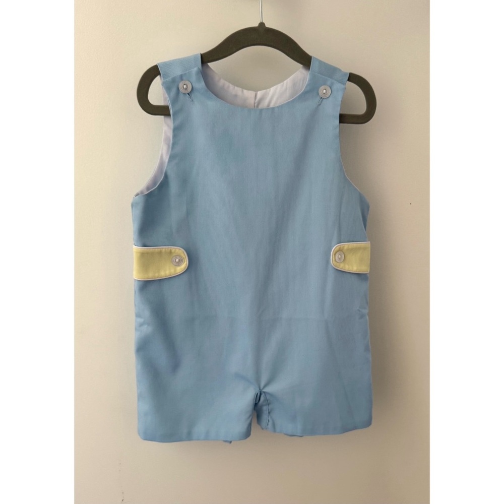 Little English contrast button tab John John romper